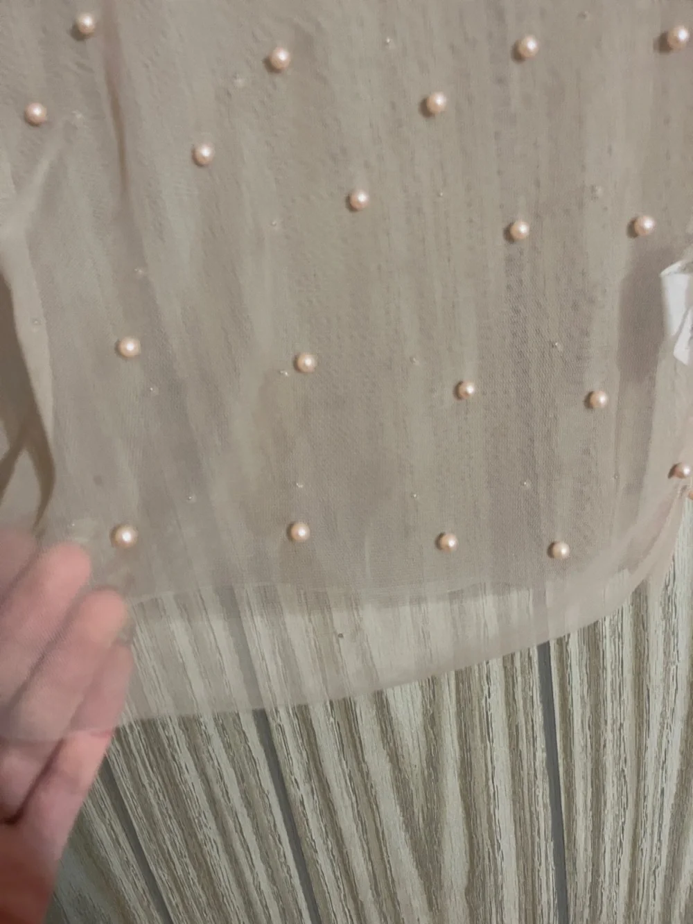 Zara Peach Sheer Pearl-Embellished Short Sleeve Top - Picture 6 of 7